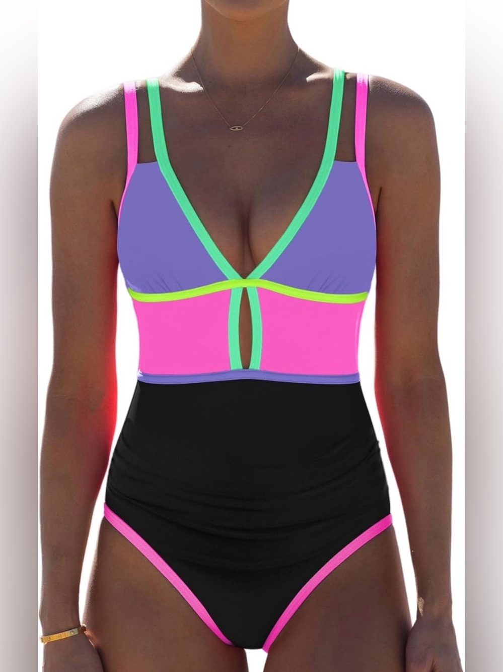 0220: popvil Women One Piece Swimsuit Neon Tummy Control Bathing Suit